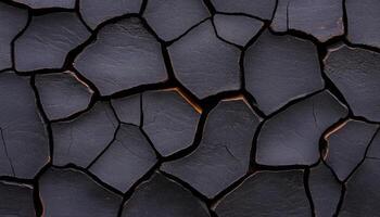 Cracked black surface reveals intricate patterns resulting from erosion and drying processes photo