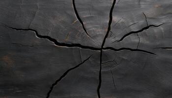 Deep cracks create a striking pattern on a textured black surface, highlighting natural beauty photo