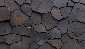 Dark volcanic rock features intricate cracks and texture highlighting geological formation photo