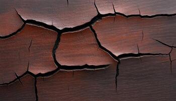 Textured wooden surface shows cracks that create a striking visual pattern of brown shades photo