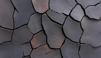 Black surface shows crack patterns, revealing geological processes in a volcano photo