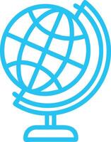 Globe icon, simple line drawing, light blue color, world map, desk globe, spherical shape, geometric design vector