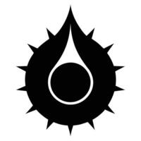 Black and white icon, stylized flame or droplet shape, spiked edges, circular center, symmetrical design vector