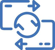 Blue icon, minimalist design, circular arrows, smartphone symbols, data transfer concept, sync icon, digital connectivity vector