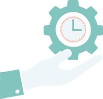 a hand holding a clock with gears on it. Time management, productivity icon, gear clock, hand holding, efficiency symbol, minimalist desig vector