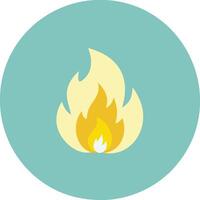 Minimalist fire icon, flat design, circular background, teal and yellow color scheme, simple flame silhouette vector