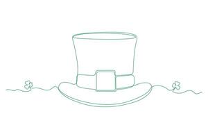 Leprechaun hat continuous line illustration. St. Patrick's Day concept line art background. vector