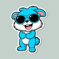 A sticker of a cute blue bear wearing sunglasses vector