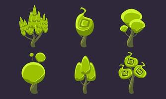 Green Fantasy Shape Trees Set, Fantastic Landscape Elements, Game Ui Scenics Illustration vector