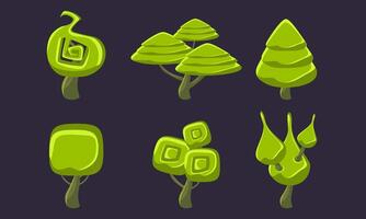 Green Fantasy Shape Trees Set, Fantastic Forest Elements, Game Ui Scenics Illustration vector