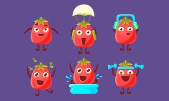 Funny Tomato Set, Cute Vegetable Characters in Different Poses and Various Emotions Illustration vector