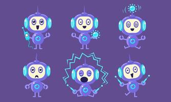 Cute Robot Character Set, Adorable Robotics in Different Poses and Various Emotions Illustration vector