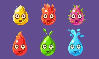 Funny Colorful Glossy Shapes Characters Set, Cute Nature Elements Interface Assets for Mobile App or Game Illustration vector