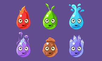 Funny Glossy Shapes Characters Set, Cute Colorful Nature Elements Interface Assets for Mobile App or Game Illustration vector