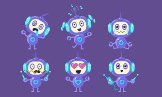 Cute Robot Character Set, Funny Adorable Robotics Showing Different Emotions Illustration vector