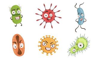 Cute Funny Microbes Set, Colorful Bacterias and Pathogens Characters With Various Emotions Illustration vector