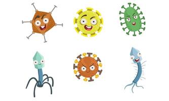 Collection of Cute Funny Microbes, Colorful Bacterias and Pathogens Characters With Various Emotions Illustration vector