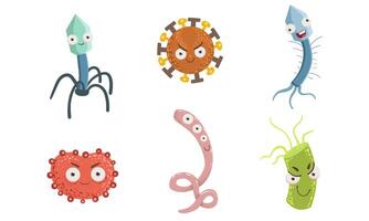Collection of Funny Microbes, Colorful Bacterias and Pathogens Characters With Various Emotions Illustration vector