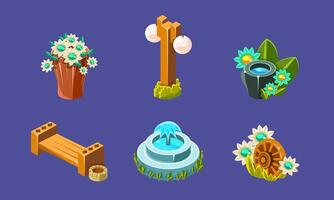 Fantasy Landscape Elements Set, User Interface Assets for Mobile App or Game Illustration vector