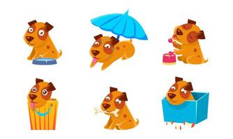 Cute Little Dog Character Set, Funny Puppy in Different Situations Illustration vector