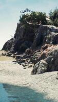 coastal view of a sand beach with cliffs video