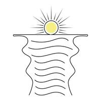 Sunset single-line art captures the mesmerizing beauty of the setting sun, represented with a single, uninterrupted line. vector