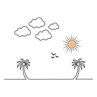 Sunset single-line art conveys the soothing essence of twilight, where the last rays of the sun fade into the darkening sky. vector