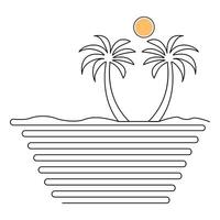 Through sunset single-line art, the fluid movement of the sun sinking beneath the horizon is depicted with graceful simplicity. vector