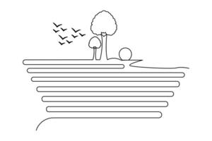 Sunset single-line art expresses the peaceful beauty of the end of the day, using minimalism to evoke deep emotions of reflection. vector