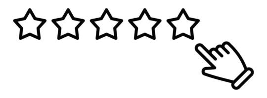 Five stars on a white background with a hand pointing to them vector