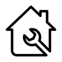 A black and white icon of a house with a wrench vector