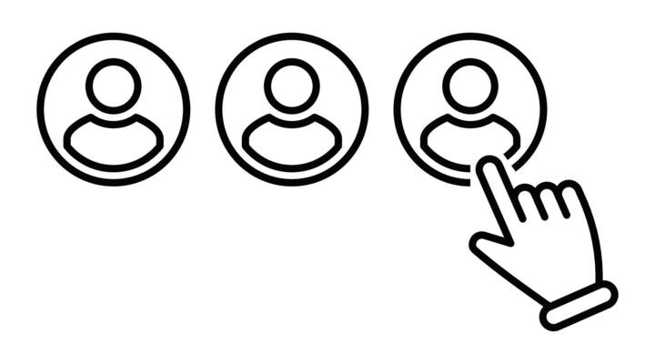 A hand pointing to a group of people
