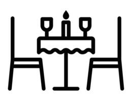 A black and white icon of a table and chairs vector