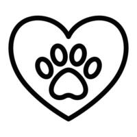 A black and white illustration of a heart with a paw print vector
