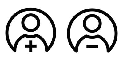 Add or remove user icon in outline style. Editable stroke. vector