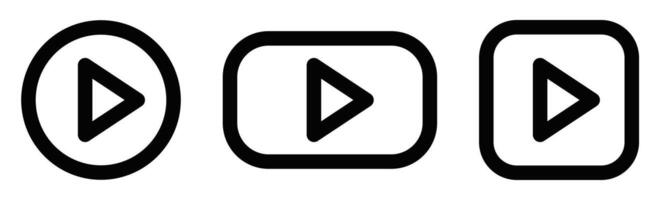 Play button icon set in outline style. Editable stroke. vector
