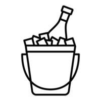 Champagne bottle in a bucket with ice. Editable stroke. vector