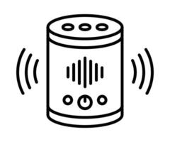 Outline icon of a smart speaker with sound waves. Editable stroke. vector