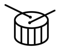 Outline icon of a drum with drumsticks. Editable stroke. vector