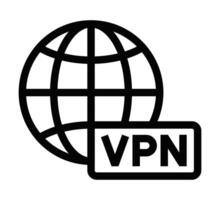 VPN tag icon over a globe illustration. Editable stroke. vector