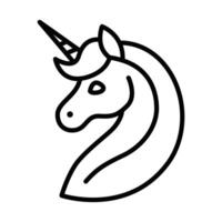 Outline icon of a unicorn head with a horn. Editable stroke. vector
