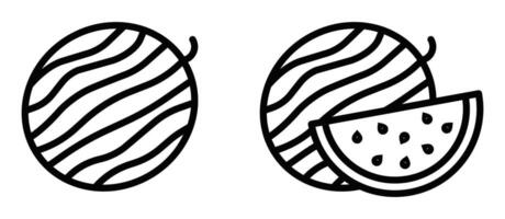 Whole and sliced watermelon icon in outlined style. Editable stroke. vector