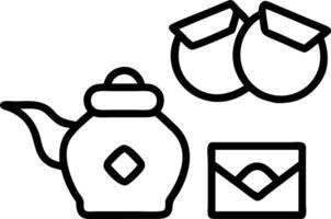 Bokeh image of traditional Chinese tea set with red envelopes and copy space to the right. vector