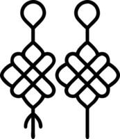 Bokeh image of red and gold Chinese knots hanging with ample copy space to the right. vector