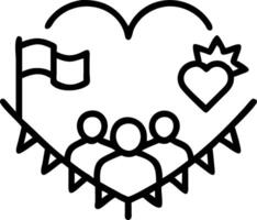 Bokeh digital art of people forming a heart shape with flags and copy space on top. vector