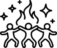 Bokeh digital art of people dancing around a bonfire with soft lights and copy space at the bottom. vector