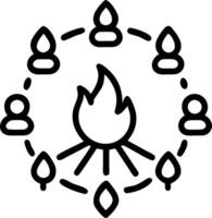 Bokeh digital art of people forming a circle around a glowing campfire copy space below. vector