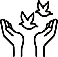 Bokeh digital art of open hands releasing birds into the sky with copy space below. vector