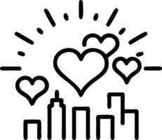 Bokeh digital art of fireworks forming hearts over a cityscape copy space above. Set 2 vector