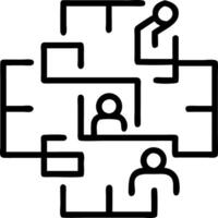Bokeh digital art of a maze with people navigating towards the center copy space below. vector